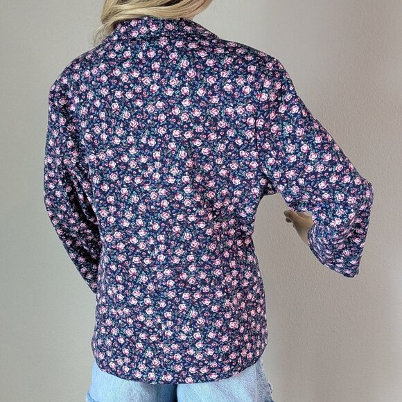 Lauren Conrad Blazer Women's Large Blue Pink Floral Roses Fitted One-Button LC - Picture 2 of 16